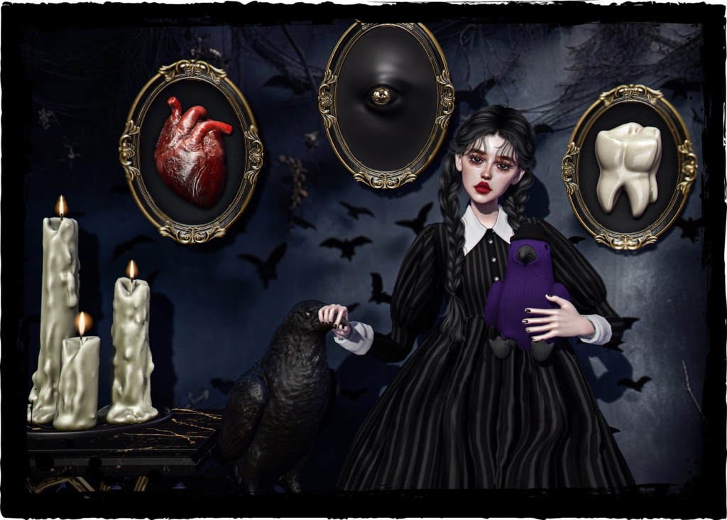 A velvet hush falls over the room, where secrets cling to shadows and curiosities dare you to look closer.